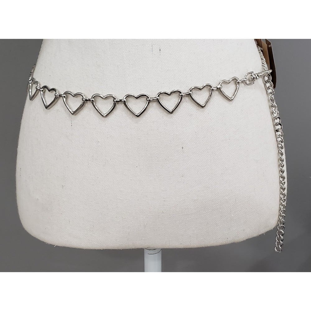 NEW Urban Outfitters UO Silver-Tone Chain Heart Skinny Belt Womens y2k cutout